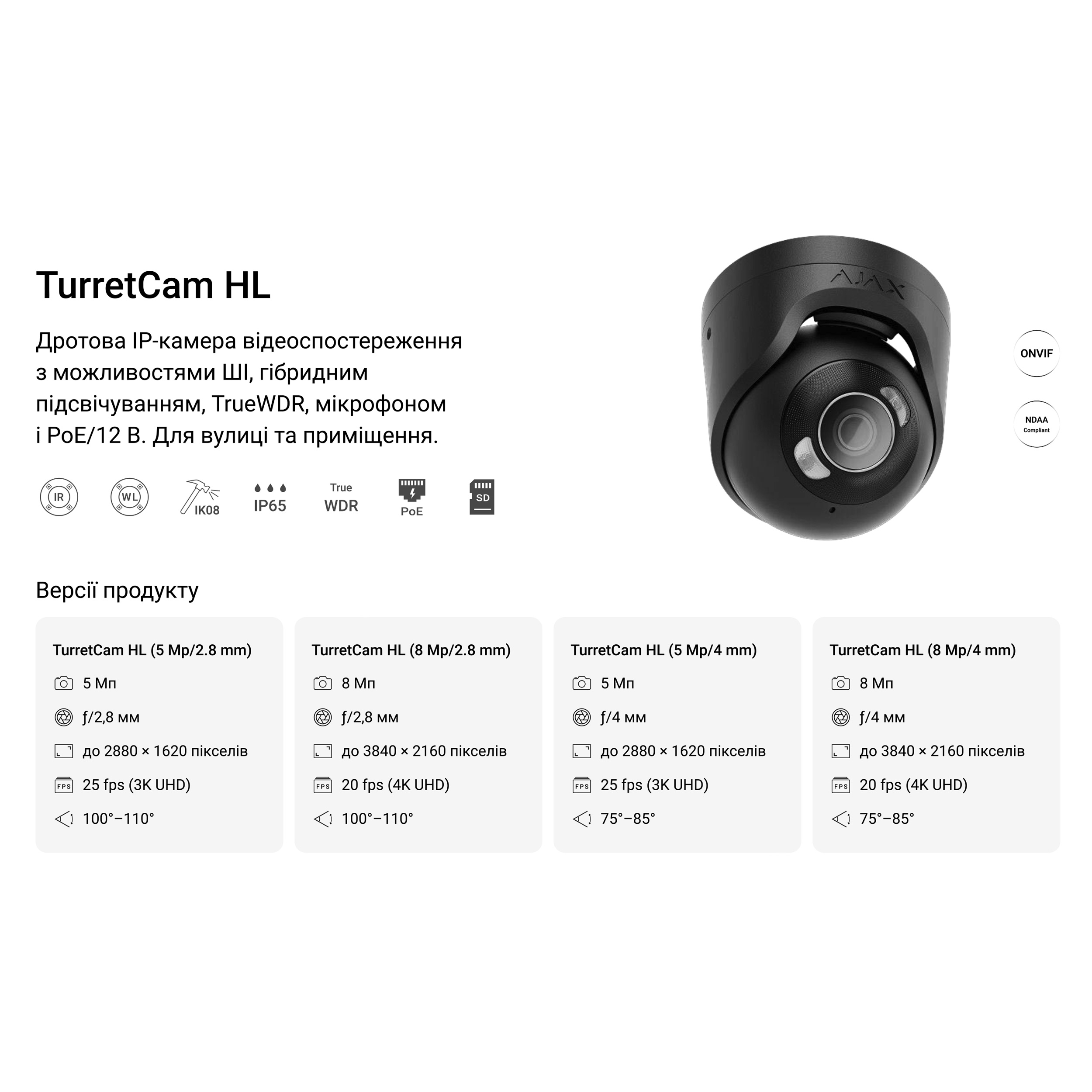 IP-камера AJAX TurretCam HL 8MP 2.8mm