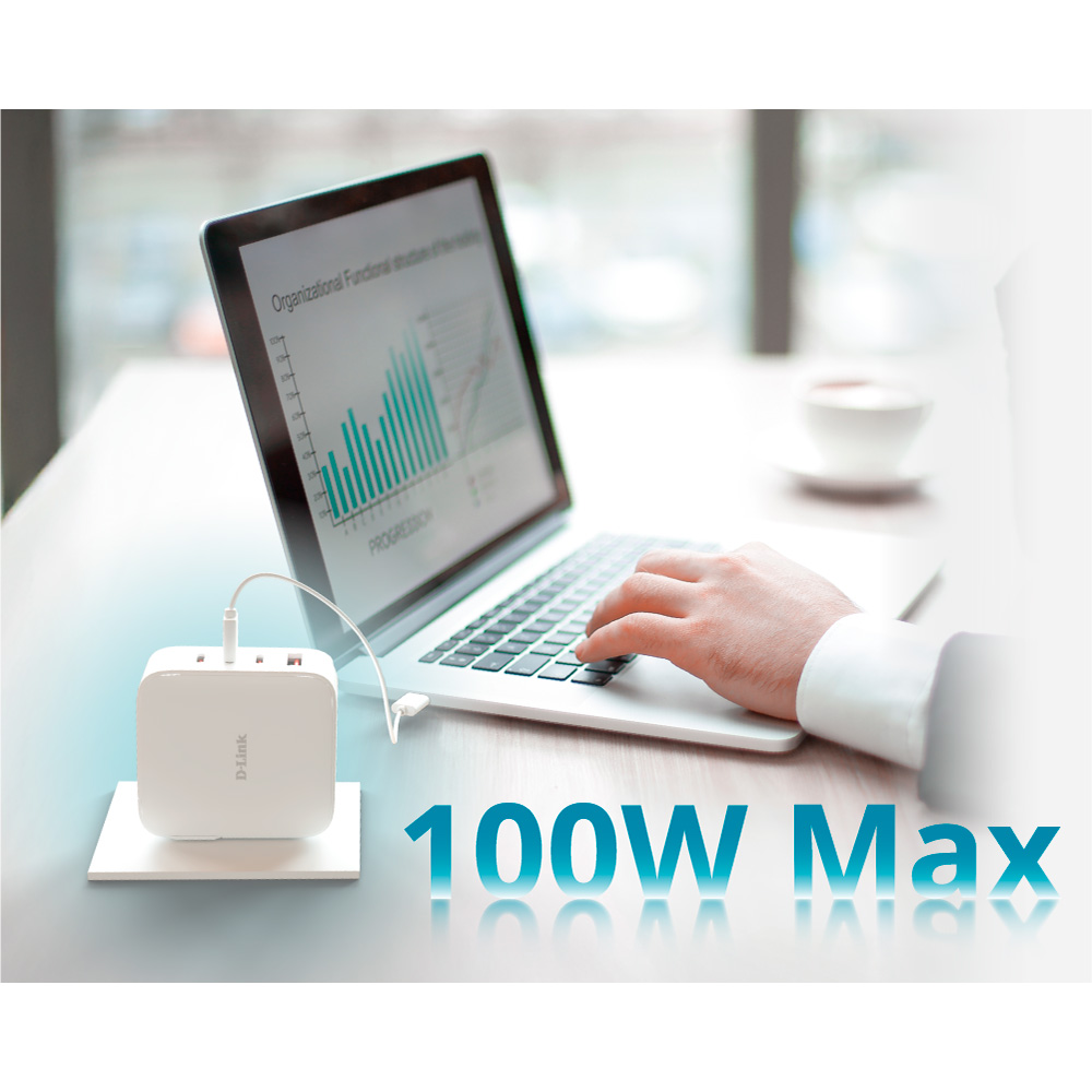 Зарядний пристрій D-LINK DCP-101 3xUSB-C, 1xUSB-A, 100W GaN Charger White
