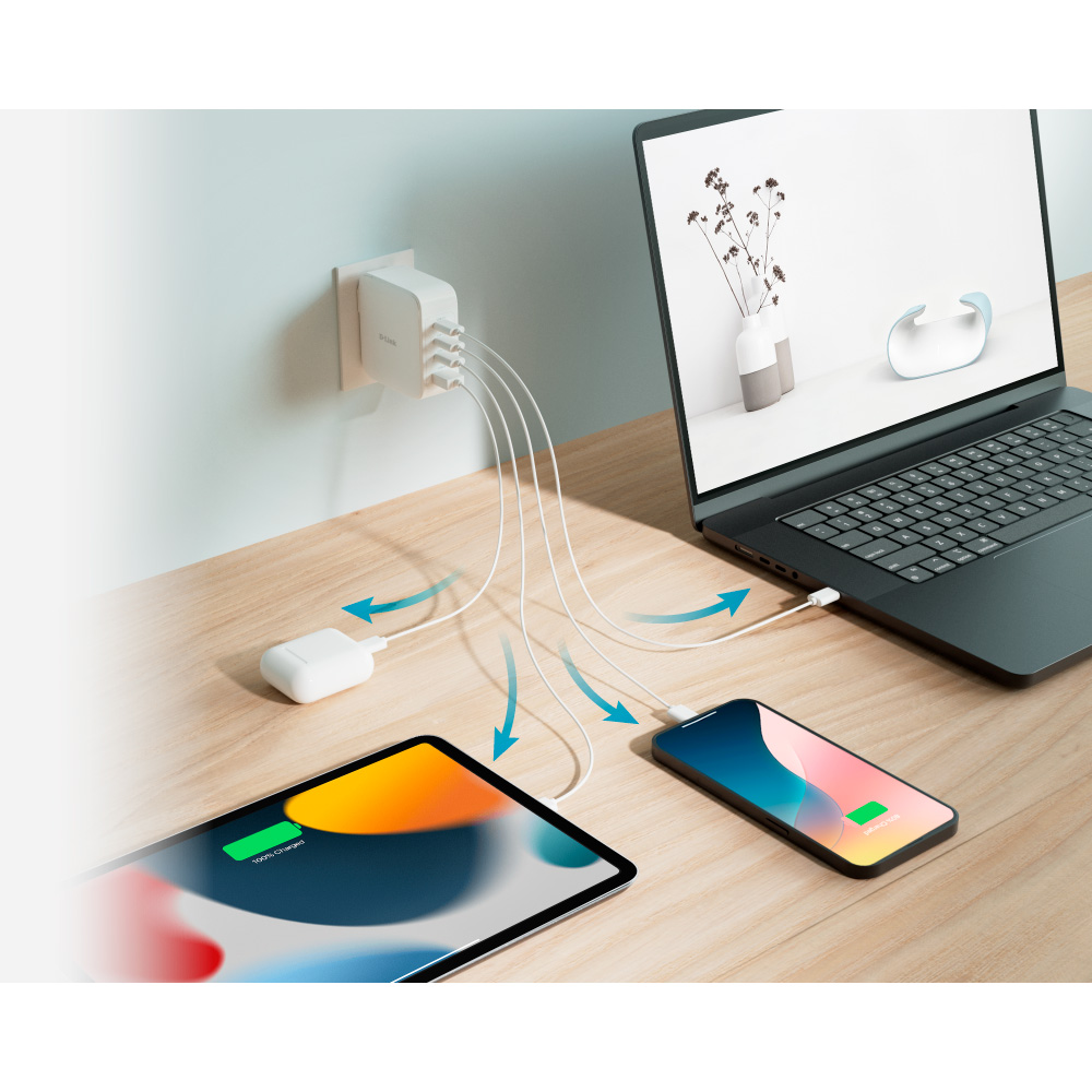 Зарядний пристрій D-LINK DCP-101 3xUSB-C, 1xUSB-A, 100W GaN Charger White