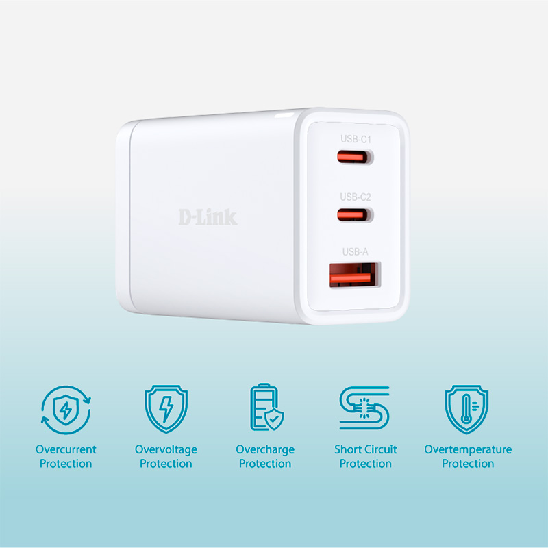 Зарядний пристрій D-LINK DCP-651 2xUSB-C, 1xUSB-A, 65W GaN Charger White