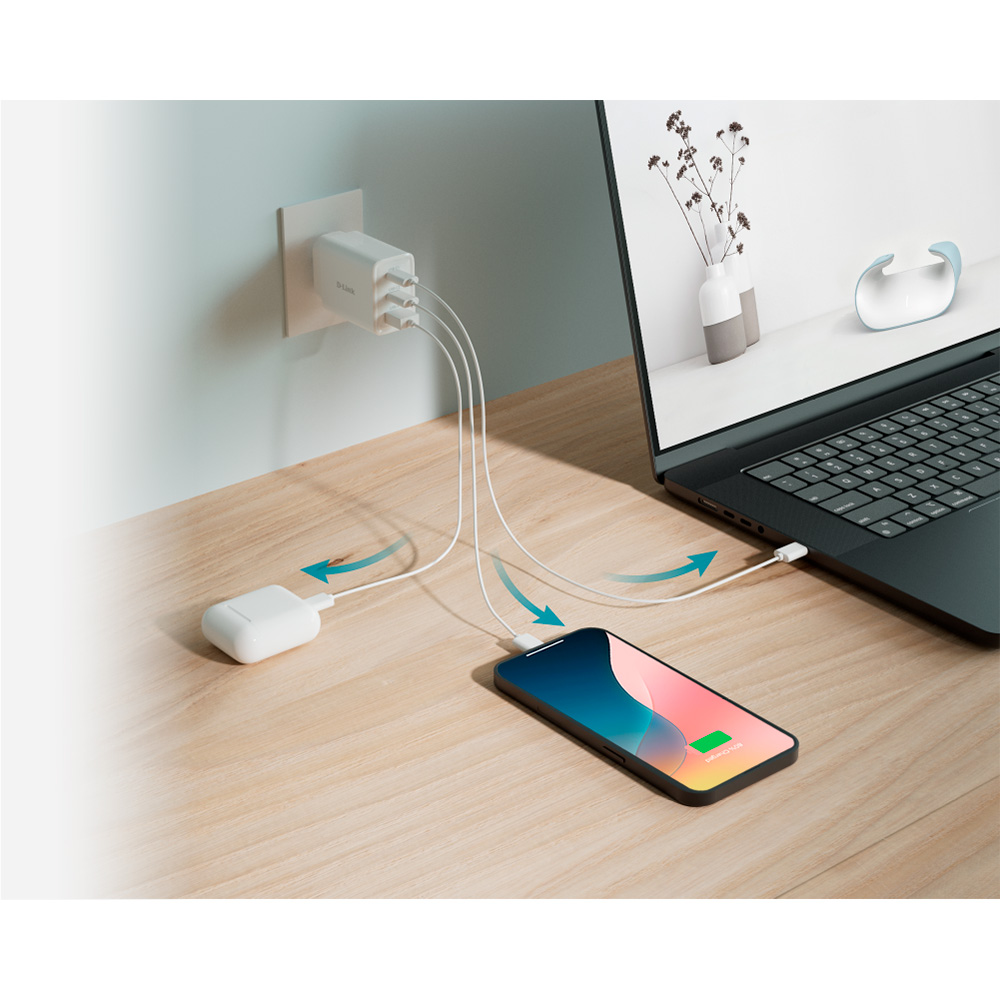 Зарядний пристрій D-LINK DCP-651 2xUSB-C, 1xUSB-A, 65W GaN Charger White
