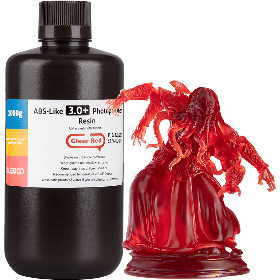 Фотополимерная смола для 3D принтера ELEGOO ABS-Like 3.0+, 1кг, Clear Red (50.103.0224)