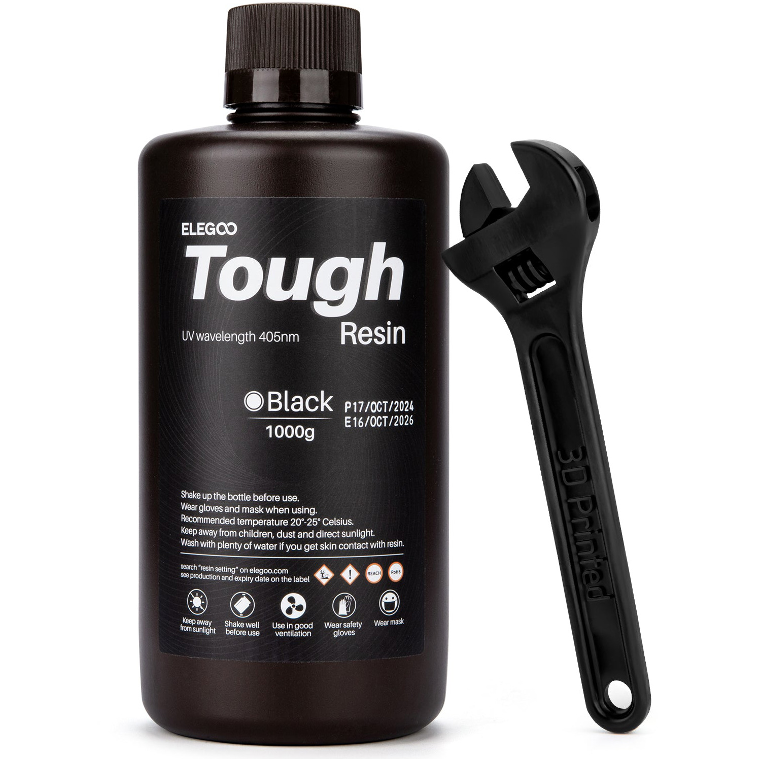 Фотополімерна смола для 3D принтера ELEGOO Tough Resin, 1кг, Black (50.103.0271)