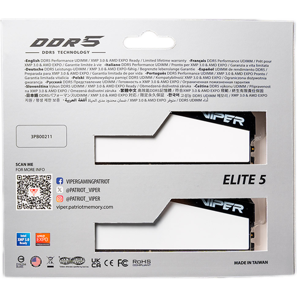 Модуль пам'яті PATRIOT Viper Elite 5 DDR5 6400MHz 64GB Kit 2x32GB (VEB564G6432KW)