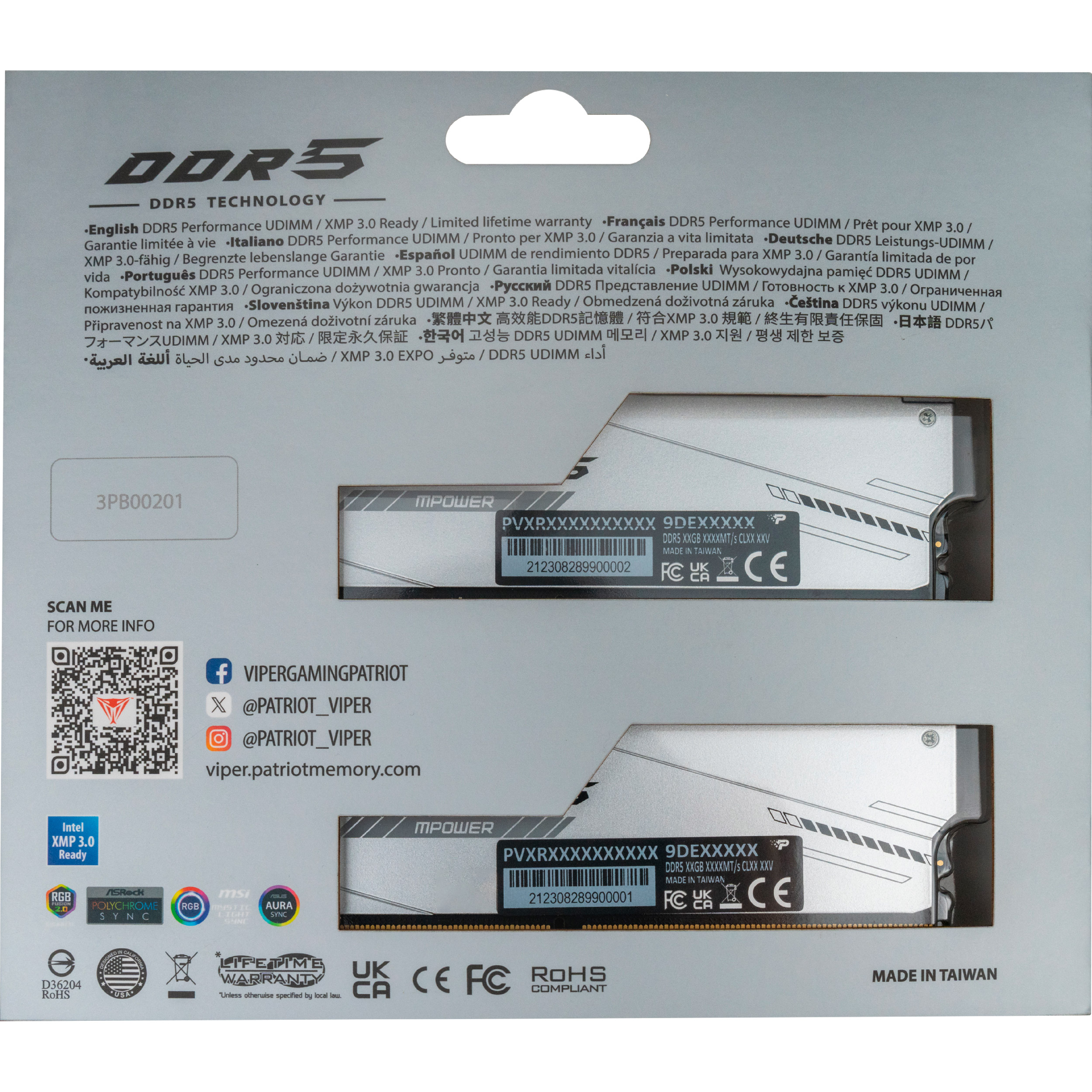 Модуль пам'яті PATRIOT Viper Xtreme 5 RGB MPower DDR5 8000MHz 32GB Kit 2x16GB (PVXR532G80C38KM)