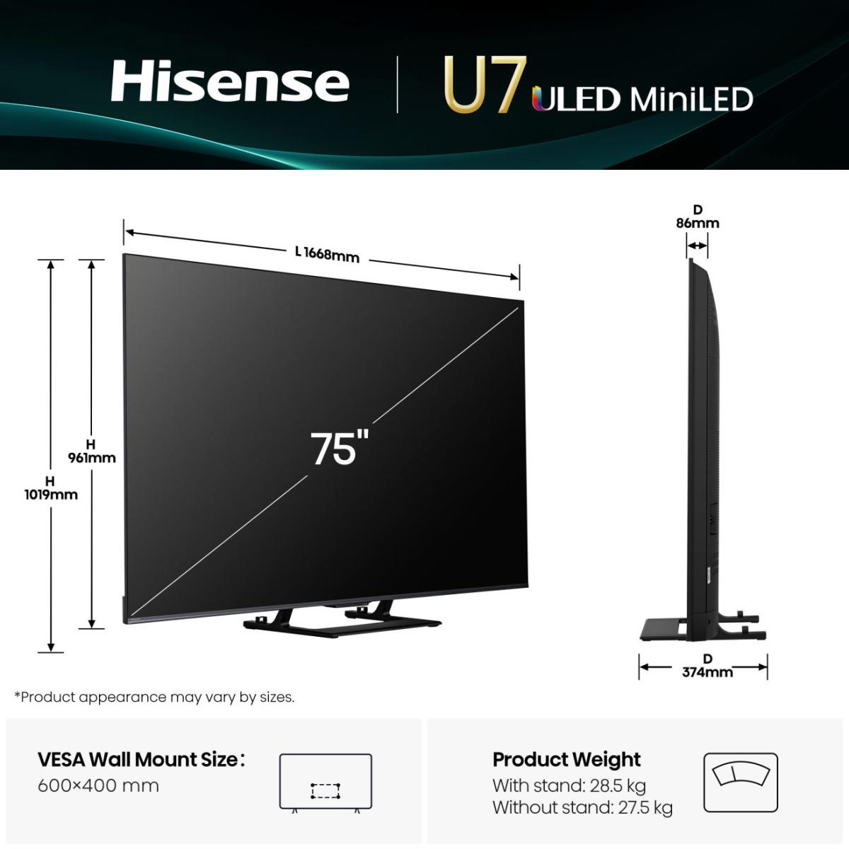 Телевізор HISENSE 75" MiniLED 4K 75U7Q (20015823)