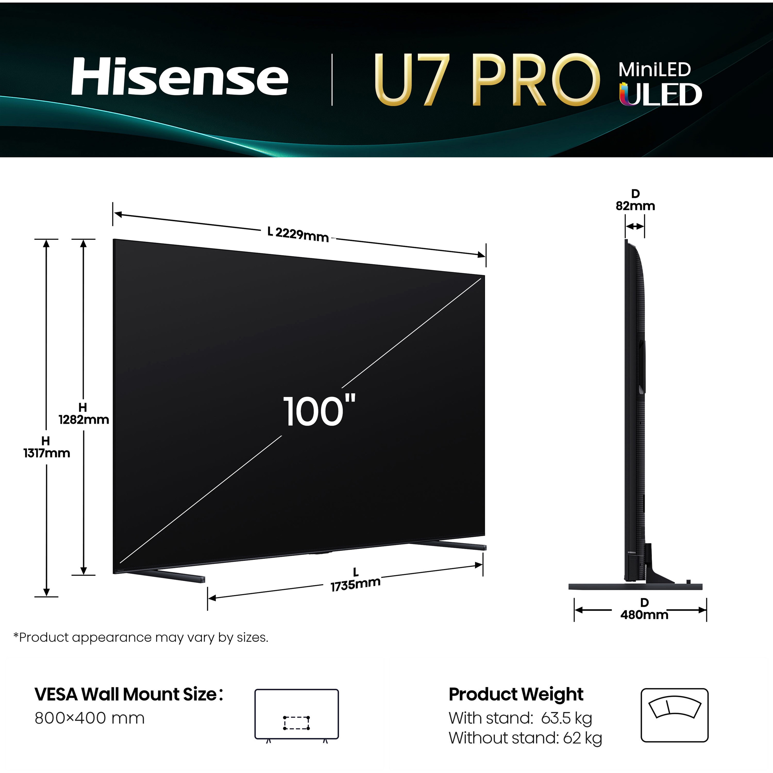 Телевізор HISENSE 100" ULED MiniLED 4K 100U7Q PRO (20016138)