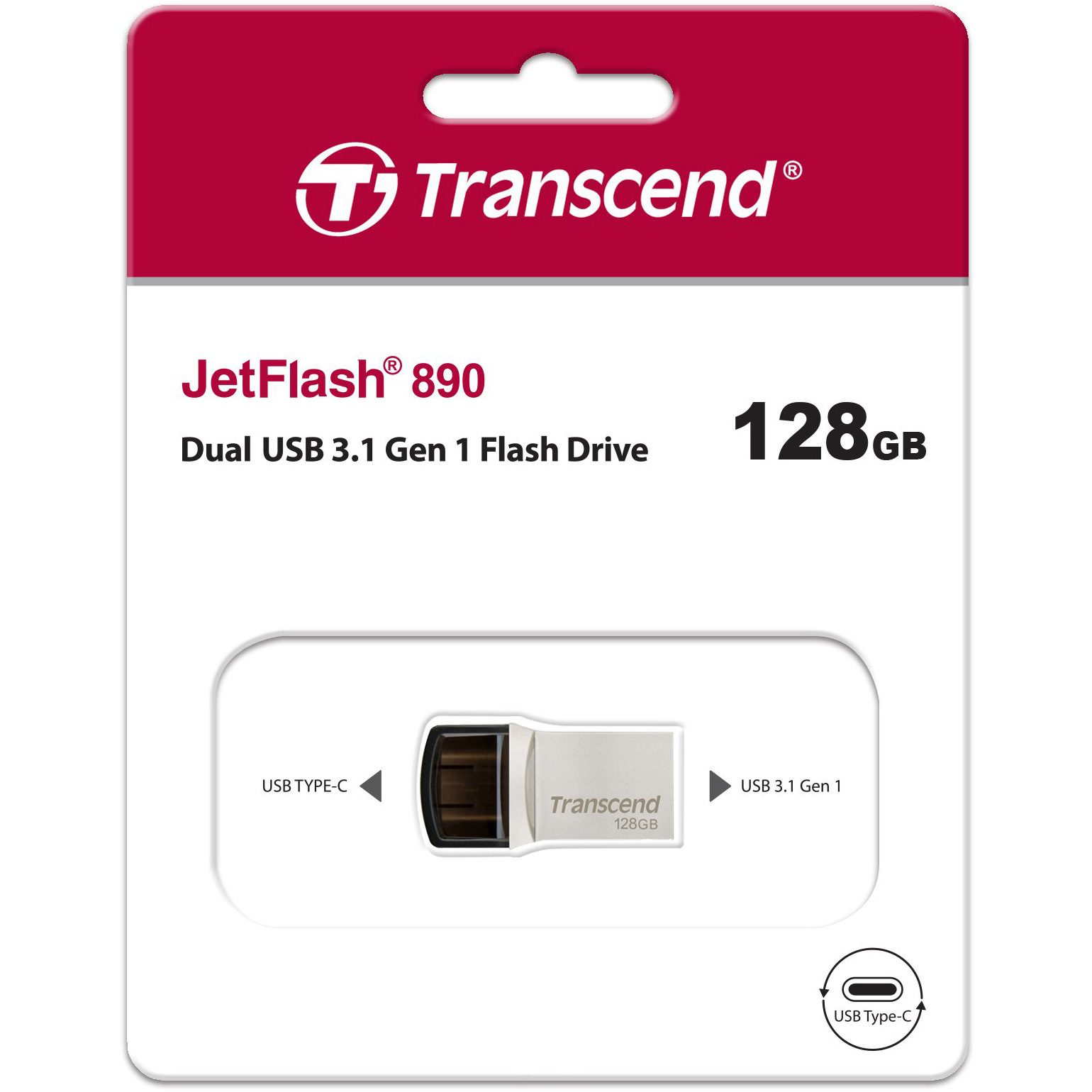 Флешка 128GB TRANSCEND JetFlash 890 USB 3.1 Type-C/USB-A (TS128GJF890S)
