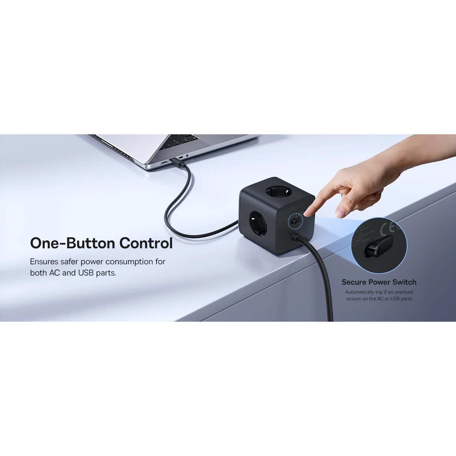 Сетевой фильтр BASEUS EnerFill FA11 6-in-1 Charging Station 67W Black, 3 розетки, 2xUSB-C, 1xUSB, 1.5м