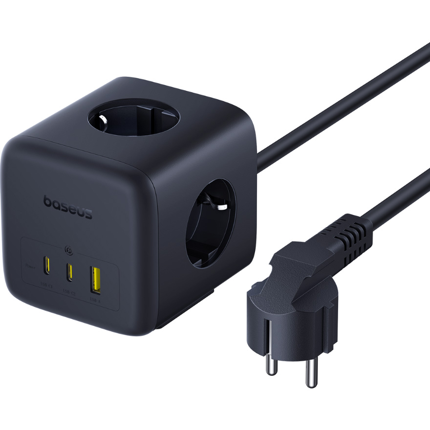 Сетевой фильтр BASEUS EnerFill FA11 6-in-1 Charging Station 67W Black, 3 розетки, 2xUSB-C, 1xUSB, 1.5м