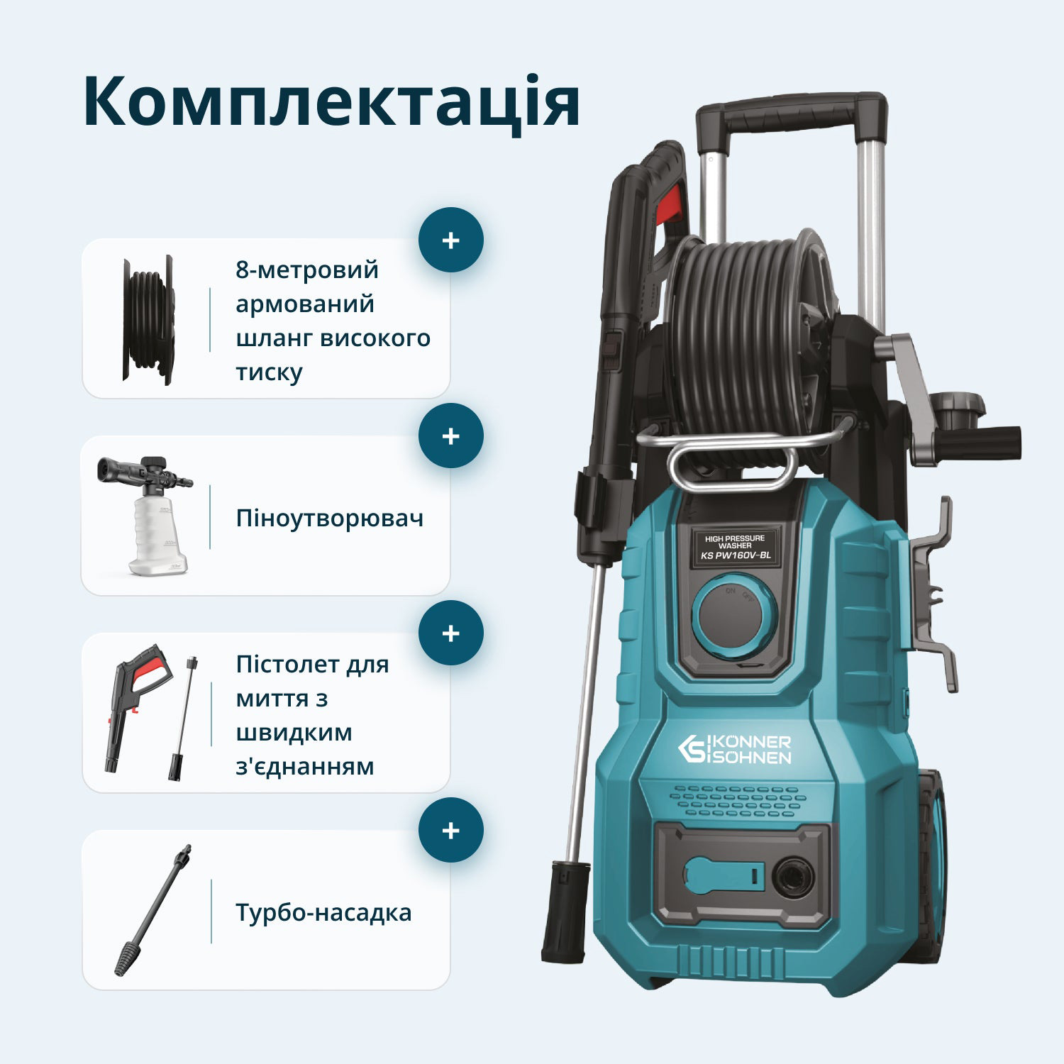 Мінімийка високого тиску KONNER&SOHNEN KS PW160V-BL