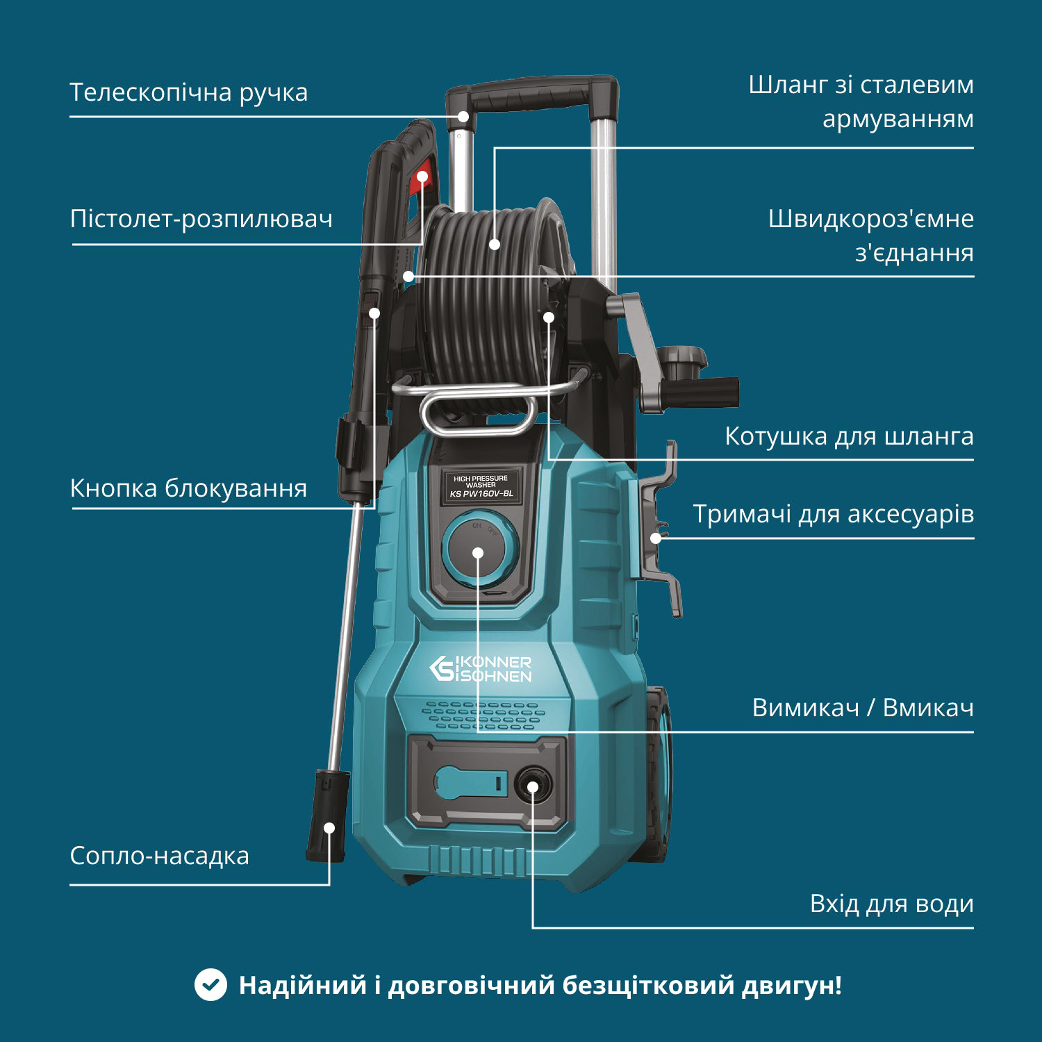 Мінімийка високого тиску KONNER&SOHNEN KS PW160V-BL