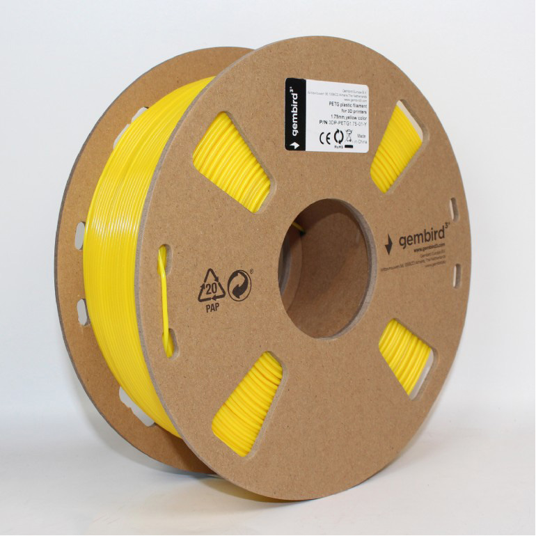 Пластик (філамент) для 3D принтера GEMBIRD PETG 1.75mm, 1кг, Yellow (3DP-PETG1.75-01-Y)
