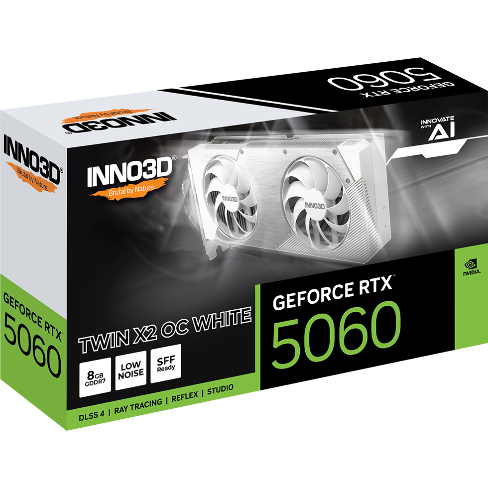 Видеокарта INNO3D GeForce RTX 5060 Twin X2 OC White 8GB GDDR7 (N50602-08D7X-195070W)