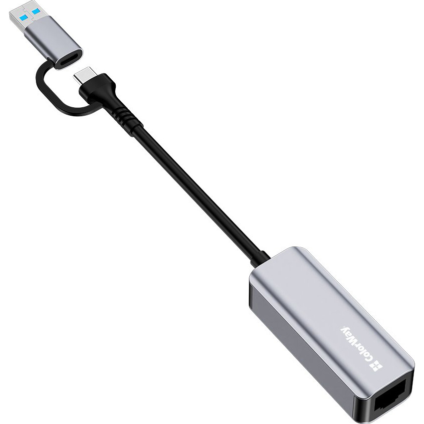 Мережевий адаптер COLORWAY USB-C/A 3.0 to RJ-45 Gigabit Ethernet