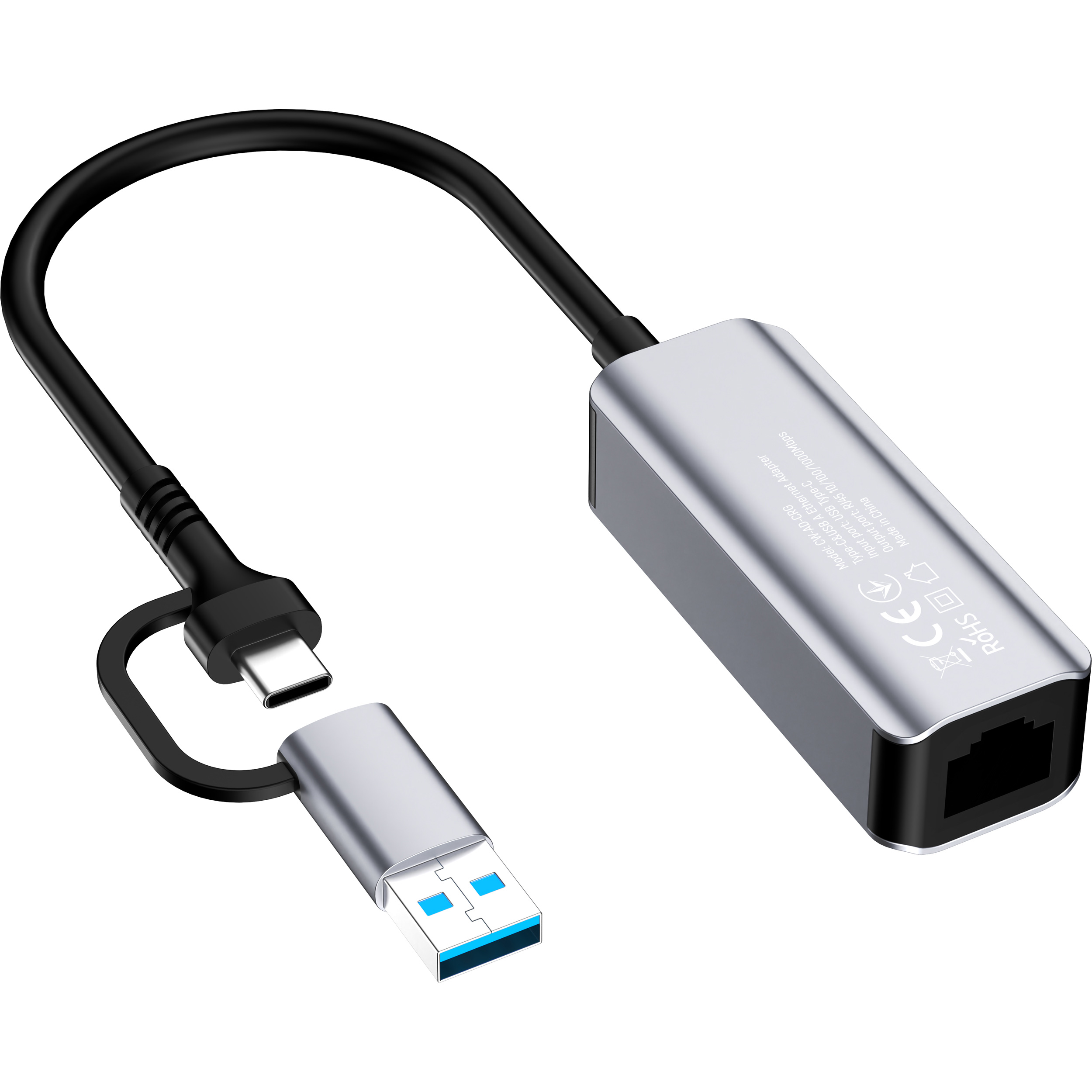 Мережевий адаптер COLORWAY USB-C/A 3.0 to RJ-45 Gigabit Ethernet