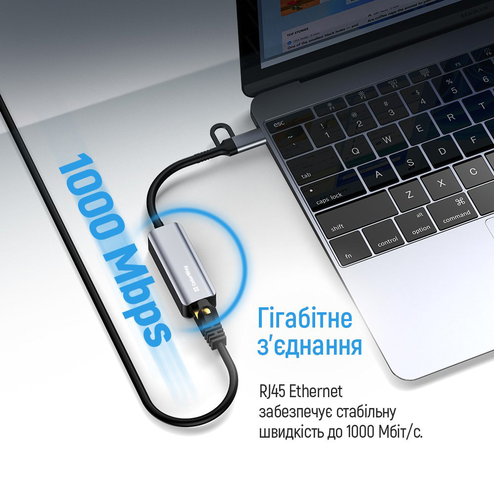 Мережевий адаптер COLORWAY USB-C/A 3.0 to RJ-45 Gigabit Ethernet