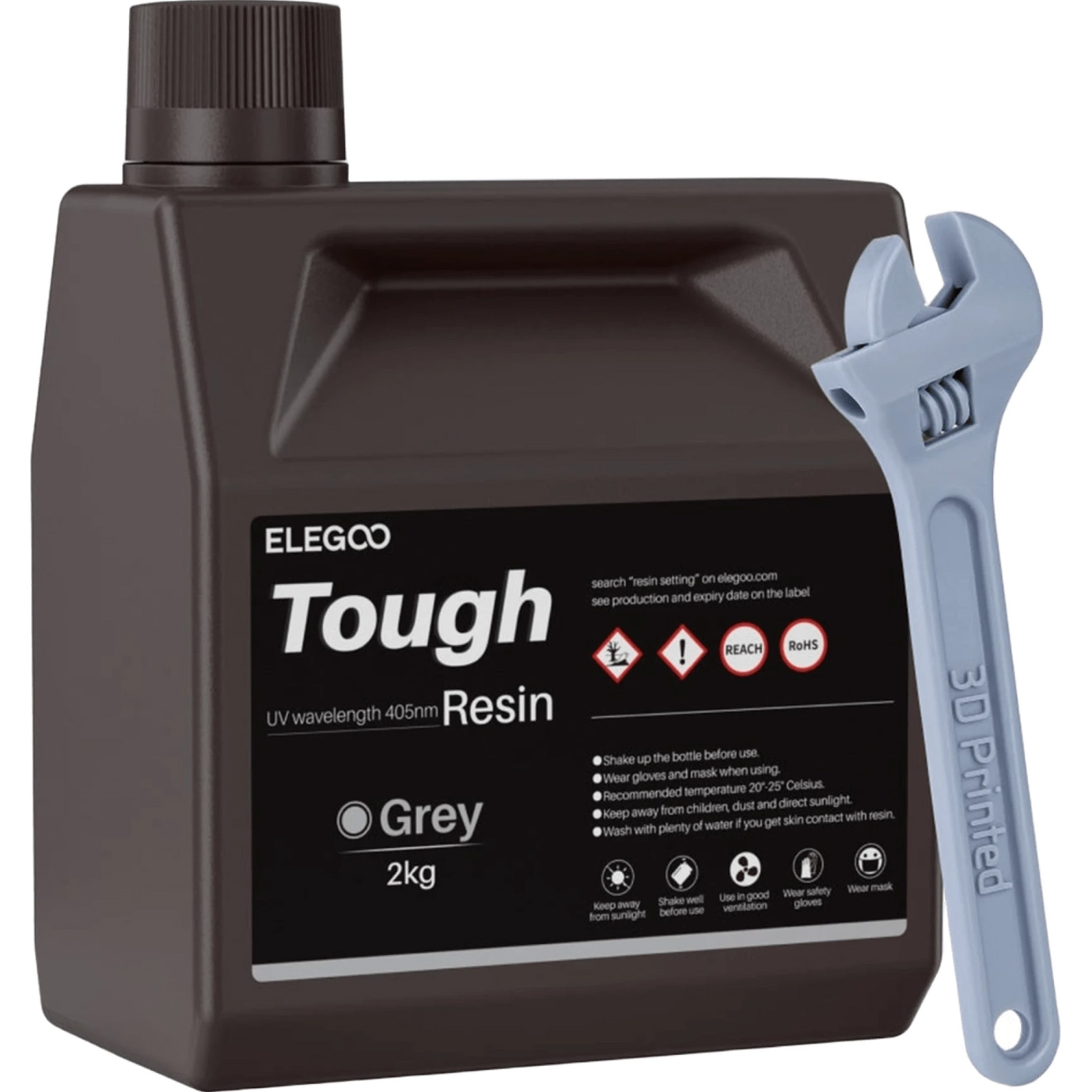 Фотополімерна смола для 3D принтера ELEGOO Tough Resin, 2кг, Gray (50.103.0275)