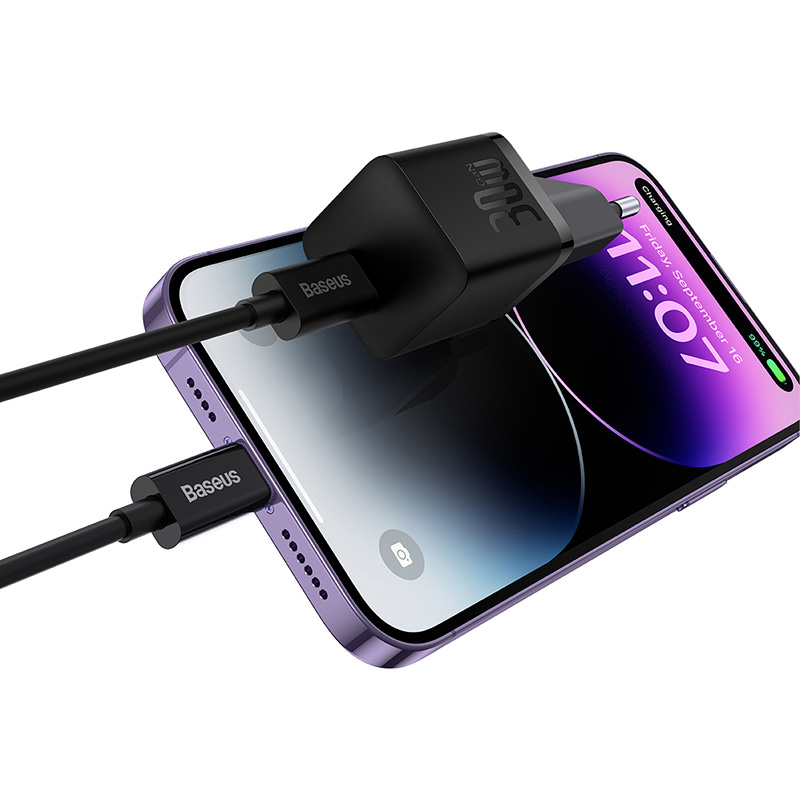 Зарядний пристрій BASEUS GaN5 Fast Charger Mini 1C 30W Black w/Type-C cable (P10110902113-00)