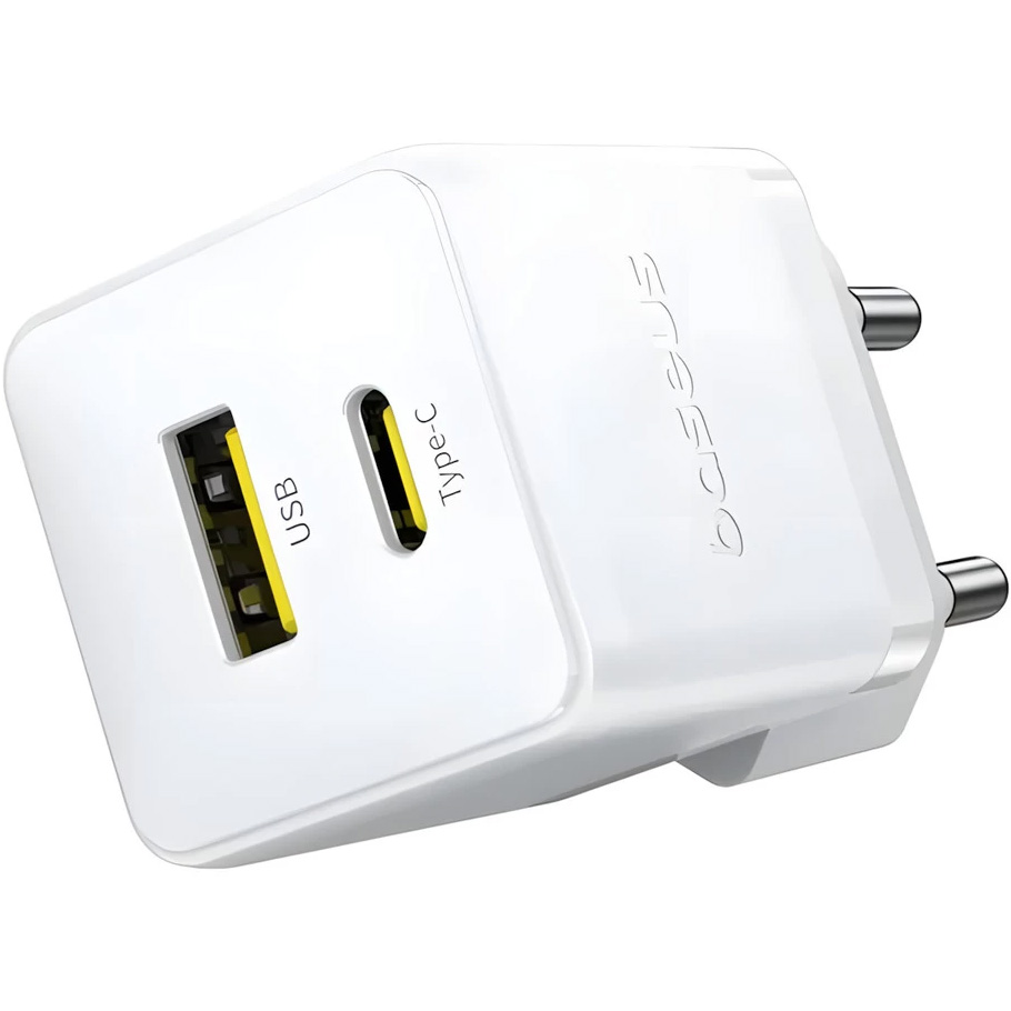 Зарядний пристрій BASEUS Palm Fast Charger C+U 20W EU White w/Type-C cable (P10111608213-01)
