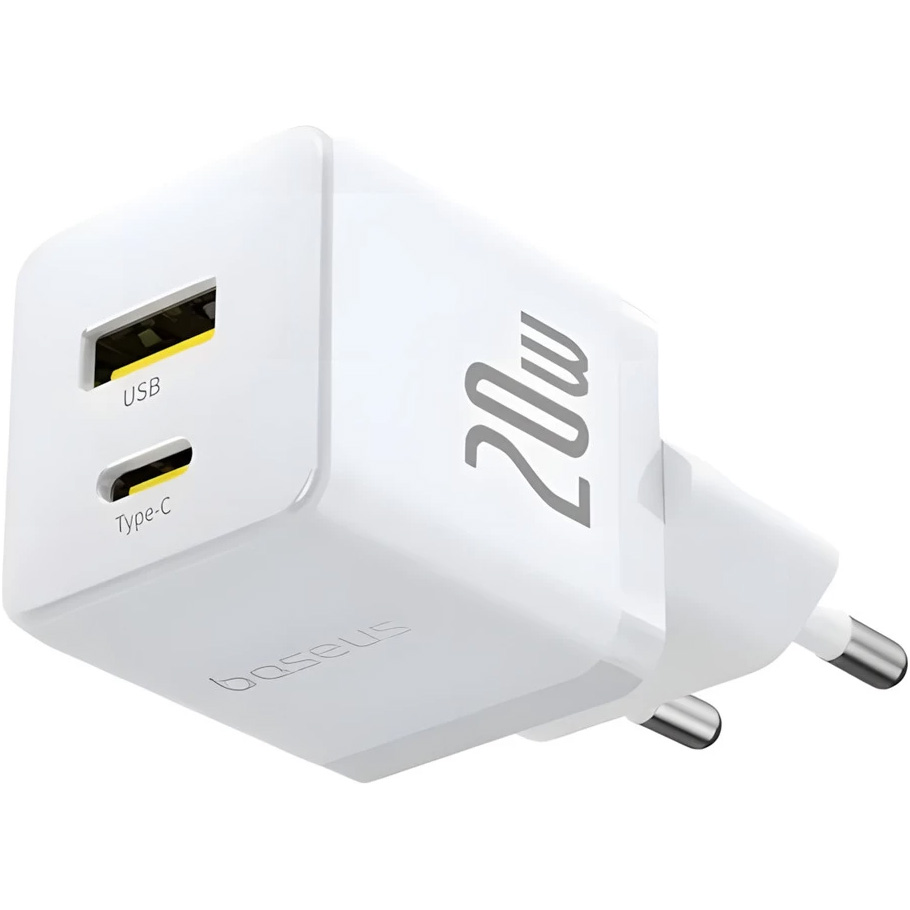 Зарядний пристрій BASEUS Palm Fast Charger C+U 20W EU White w/Type-C cable (P10111608213-01)