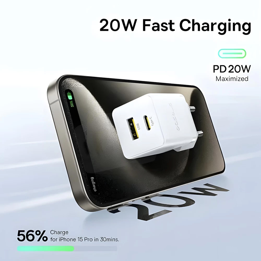 Зарядний пристрій BASEUS Palm Fast Charger C+U 20W EU White w/Type-C cable (P10111608213-01)