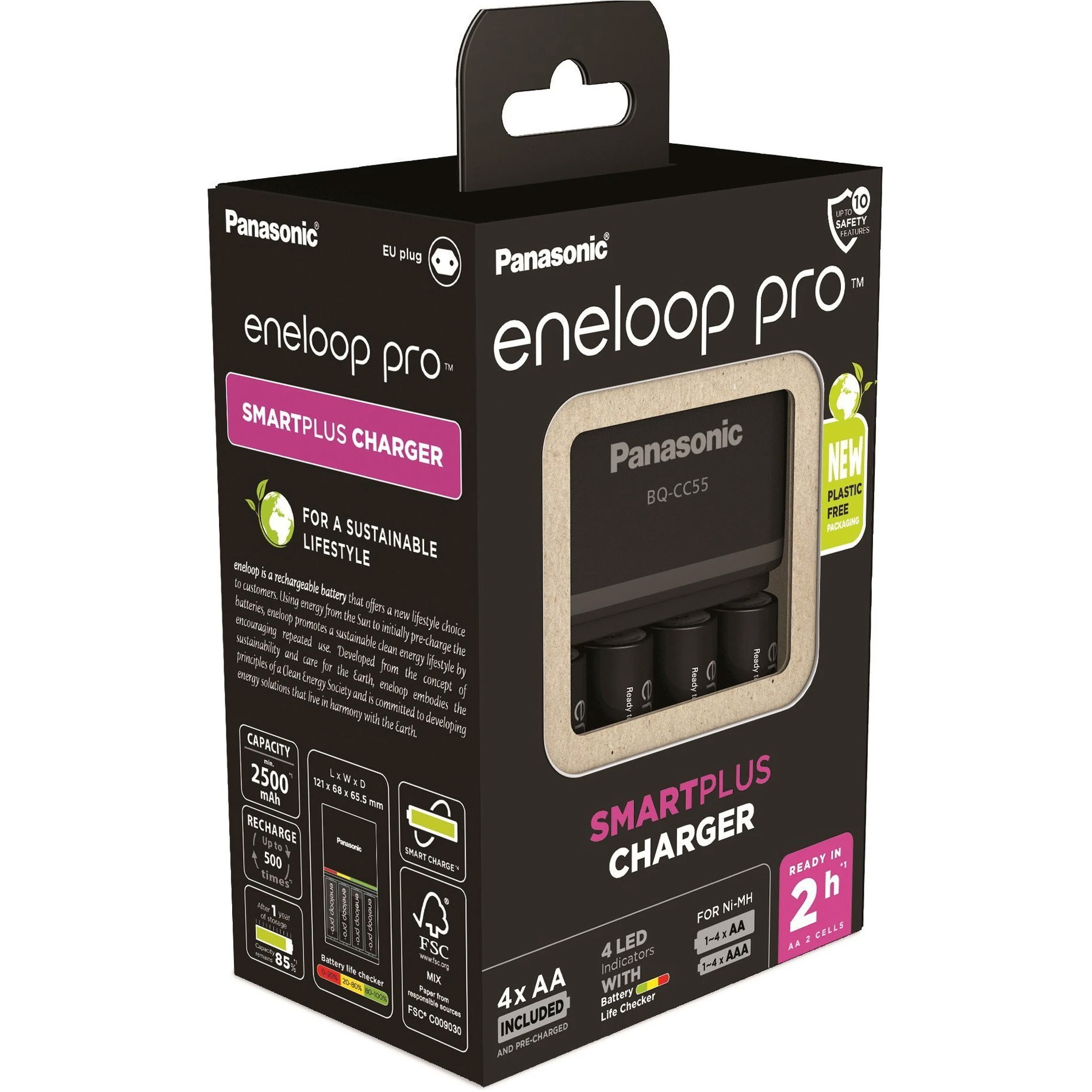 Зарядний пристрій PANASONIC Eneloop Pro SmartPlus Charger BQ-CC55 + Eneloop Pro 4xAA 2500mAh (K-KJ55HCD40E)