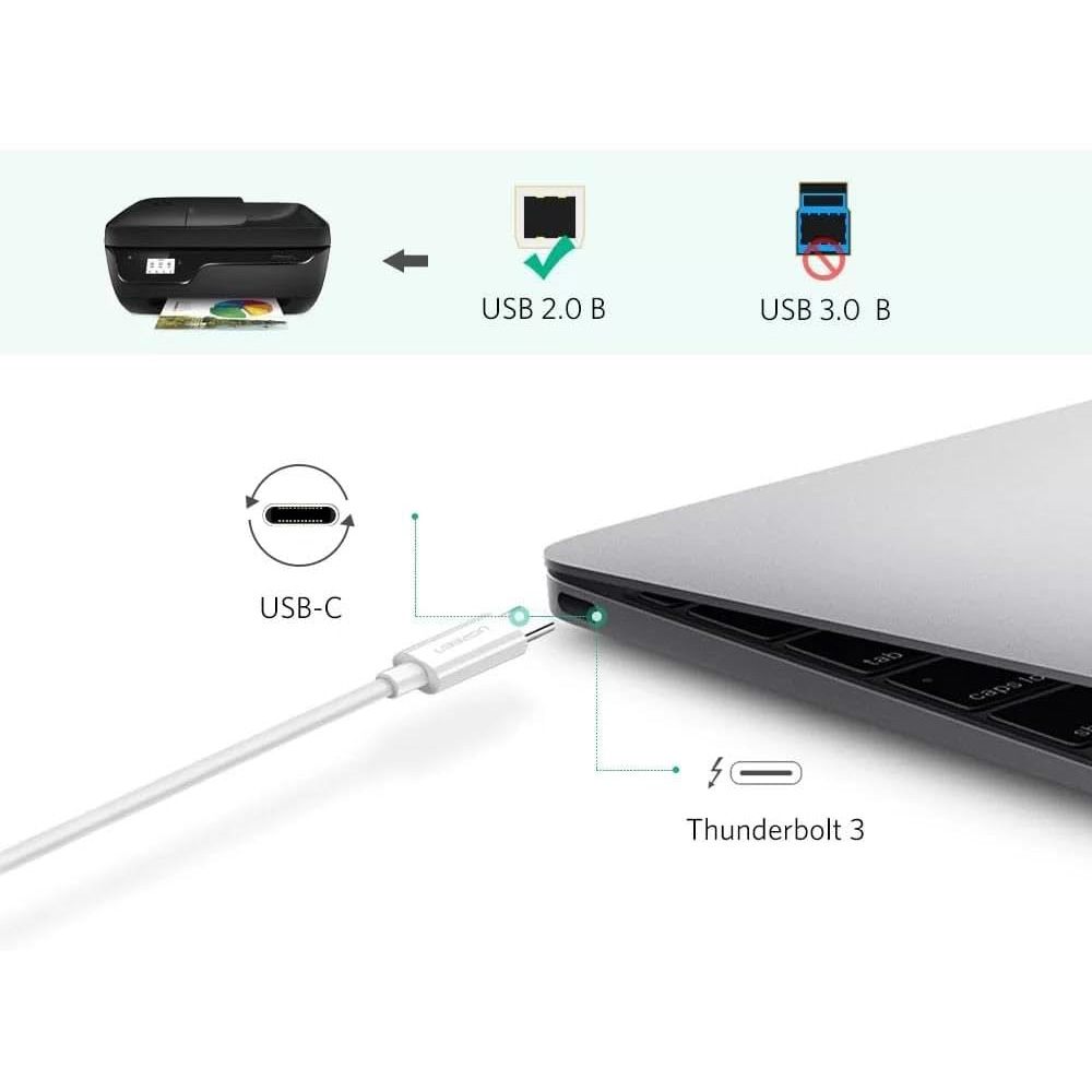 Кабель UGREEN US241 USB-C to USB 2.0 Printer Cable 1.5м White (40417)