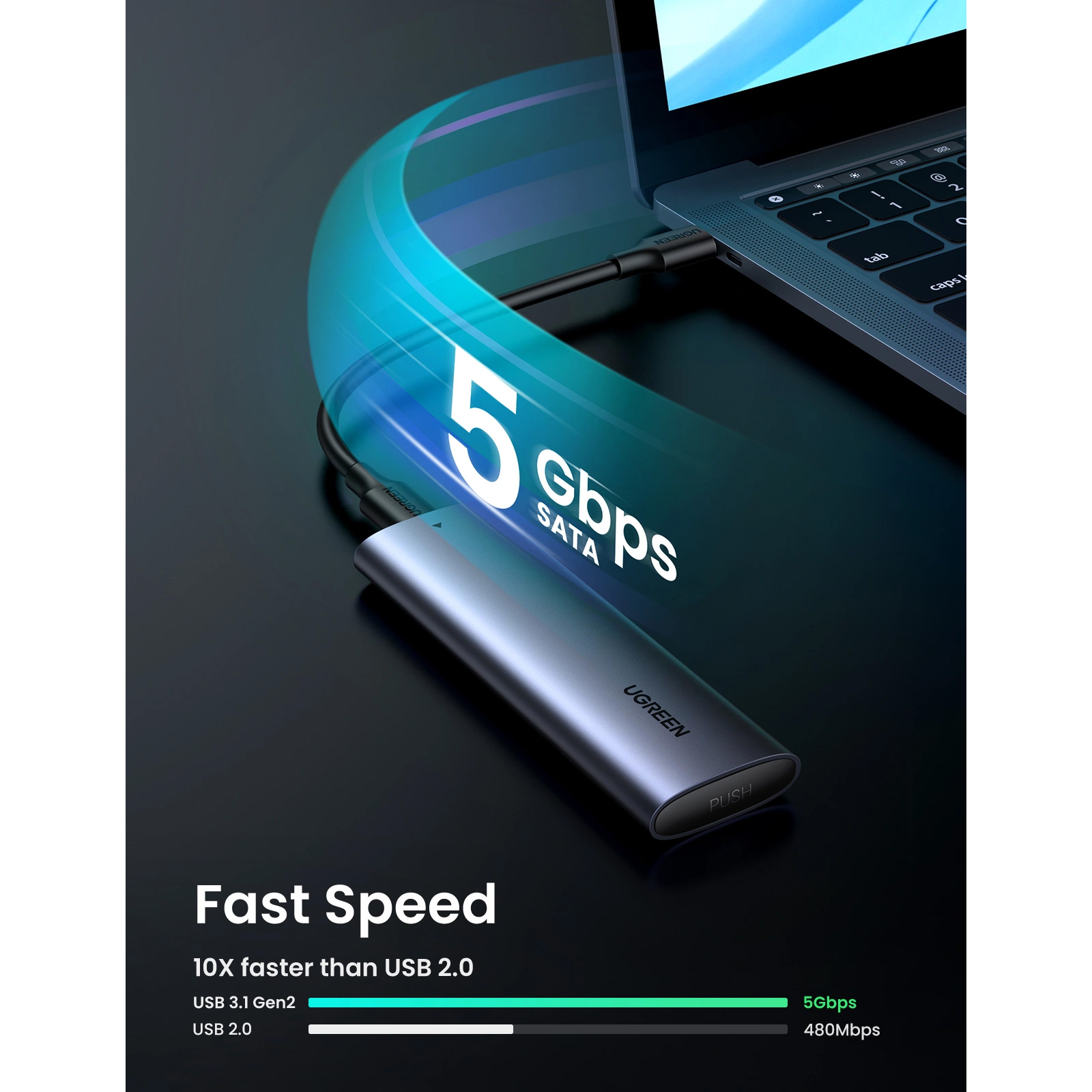 Карман внешний UGREEN CM400 External M.2 Enclosure M.2 SSD to USB3.0 (10903)