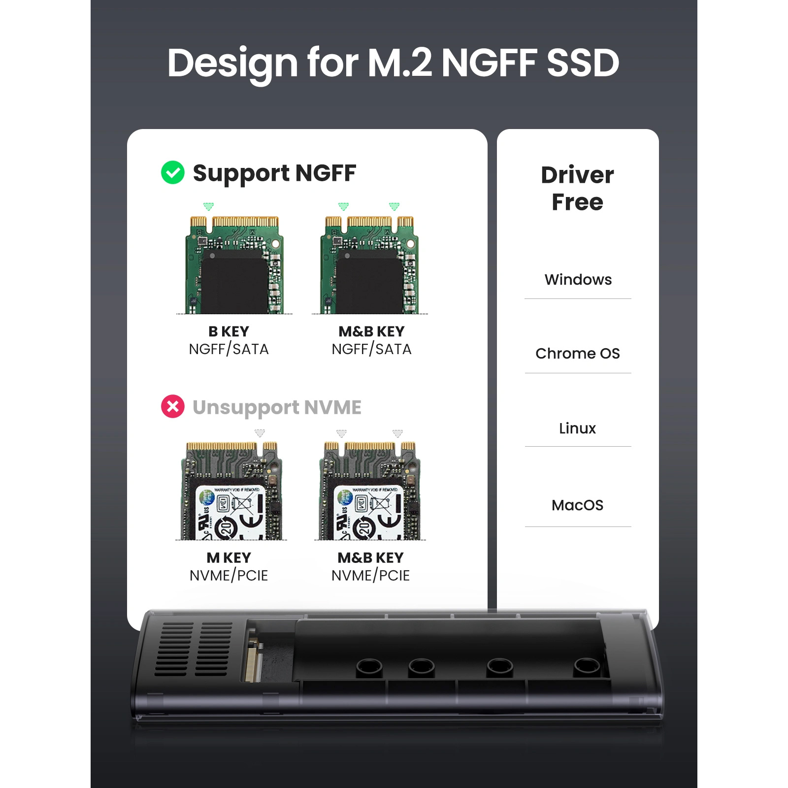 Карман внешний UGREEN CM400 External M.2 Enclosure M.2 SSD to USB3.0 (10903)