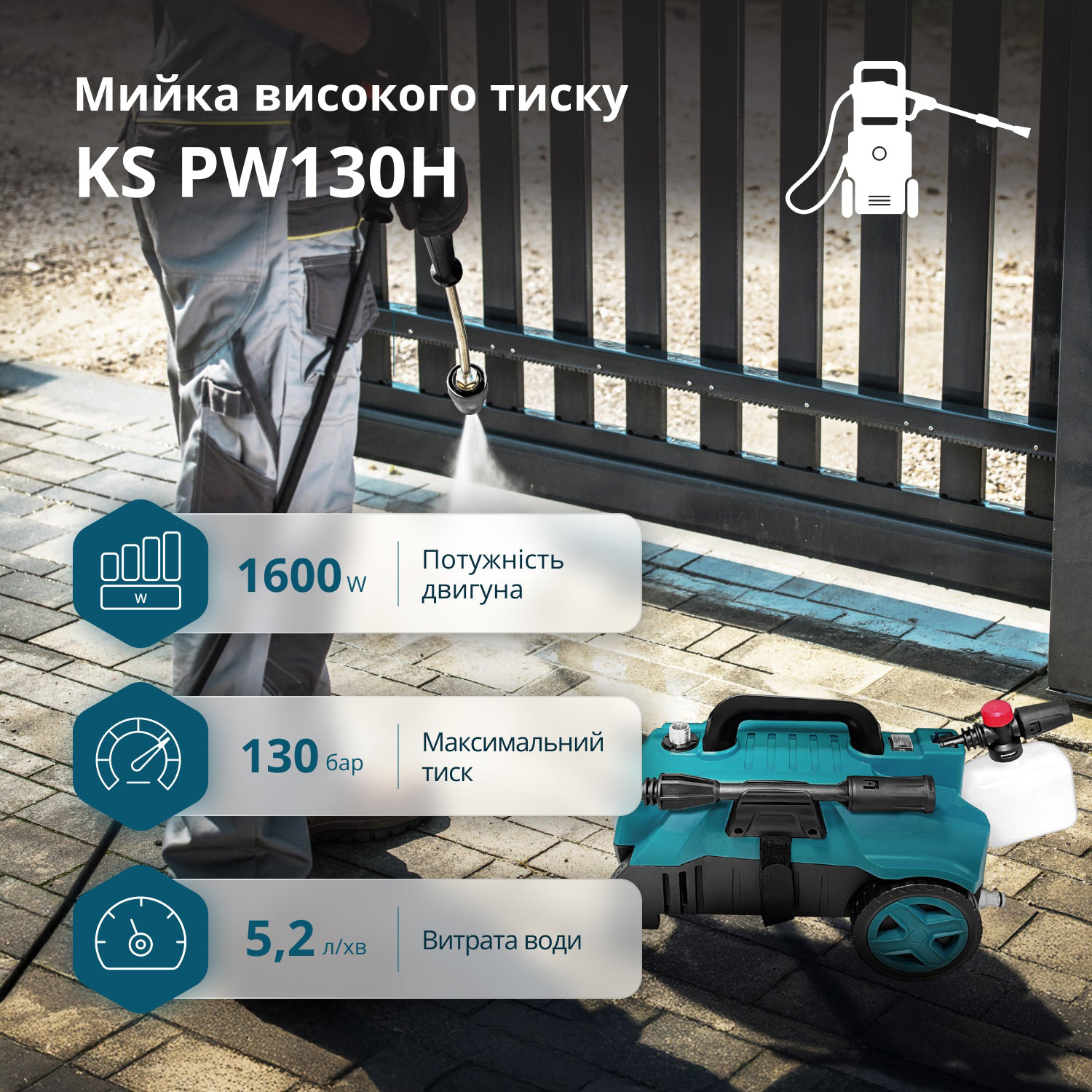 Мінімийка високого тиску KONNER&SOHNEN KS PW130H