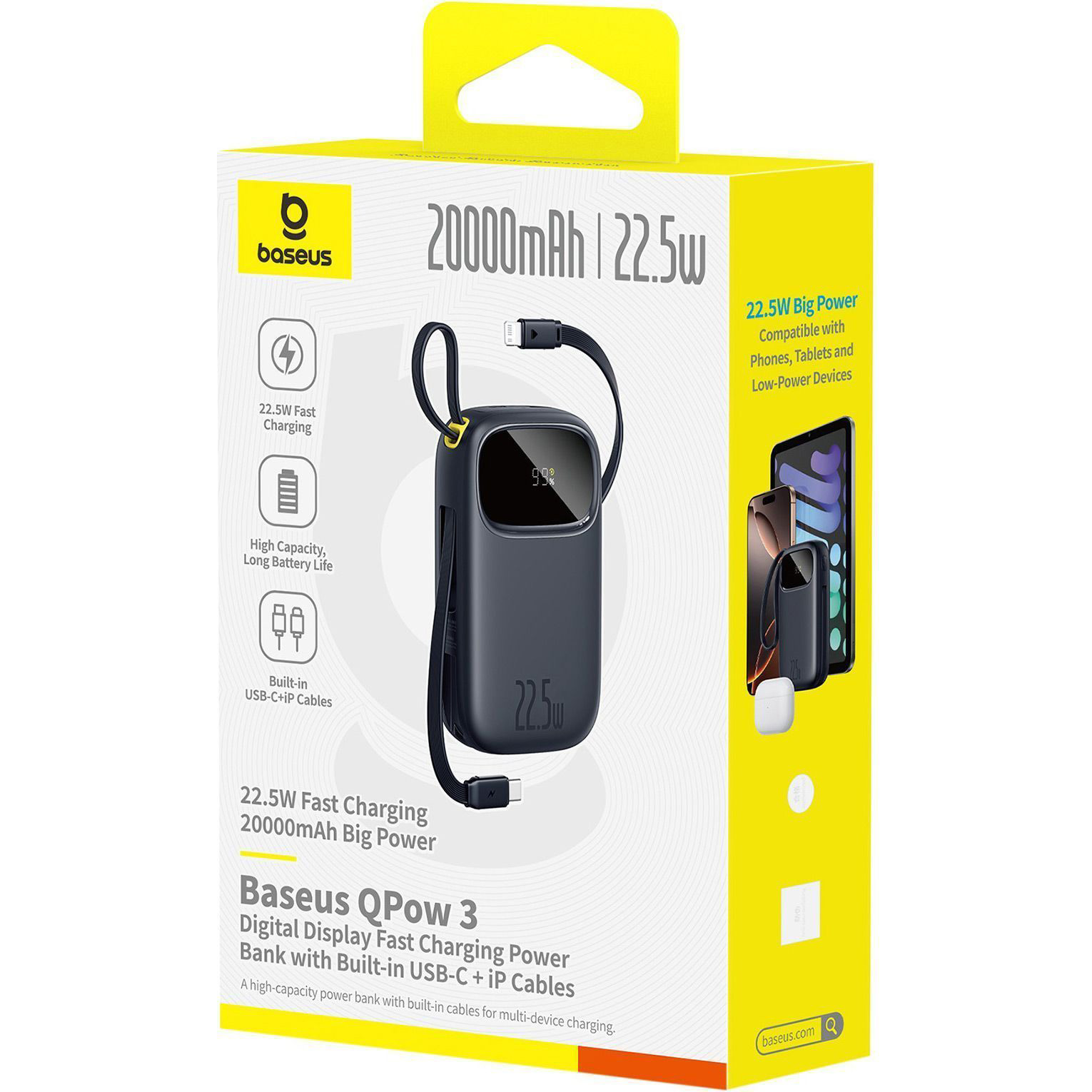 Повербанк BASEUS EnerFill FC31 QPow3 Digital Display with 2 Built-in Cables 22.5W 20000mAh Cosmic Black (P10082107123-00)