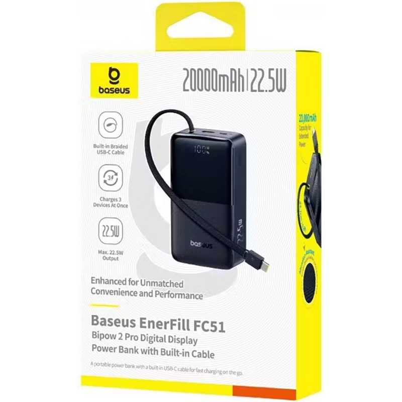 Повербанк BASEUS EnerFill FC51 Bipow2 Pro Digital Display with Built-in Cable 22.5W 20000mAh Cosmic Black (E0027701)