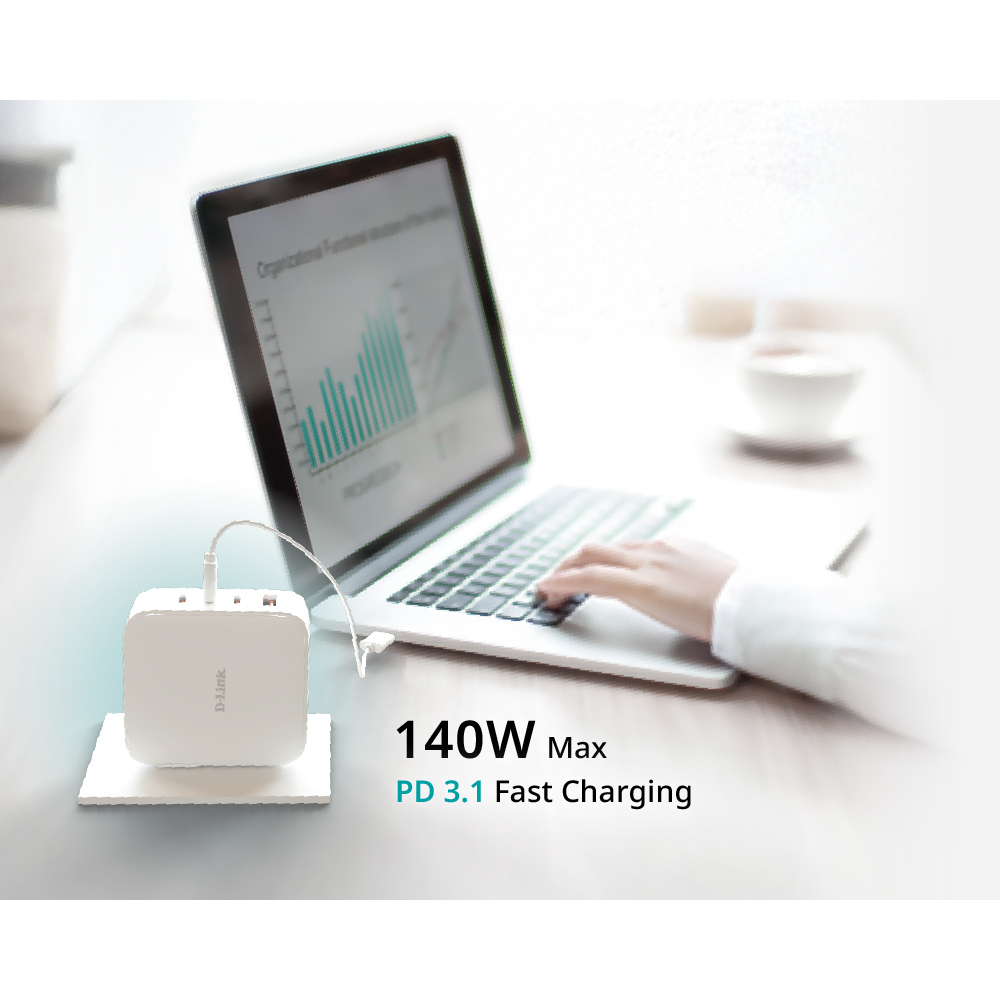 Зарядний пристрій D-LINK DCF-141 3xUCB-C, 1xUCB-A, 140W GaN Charger White