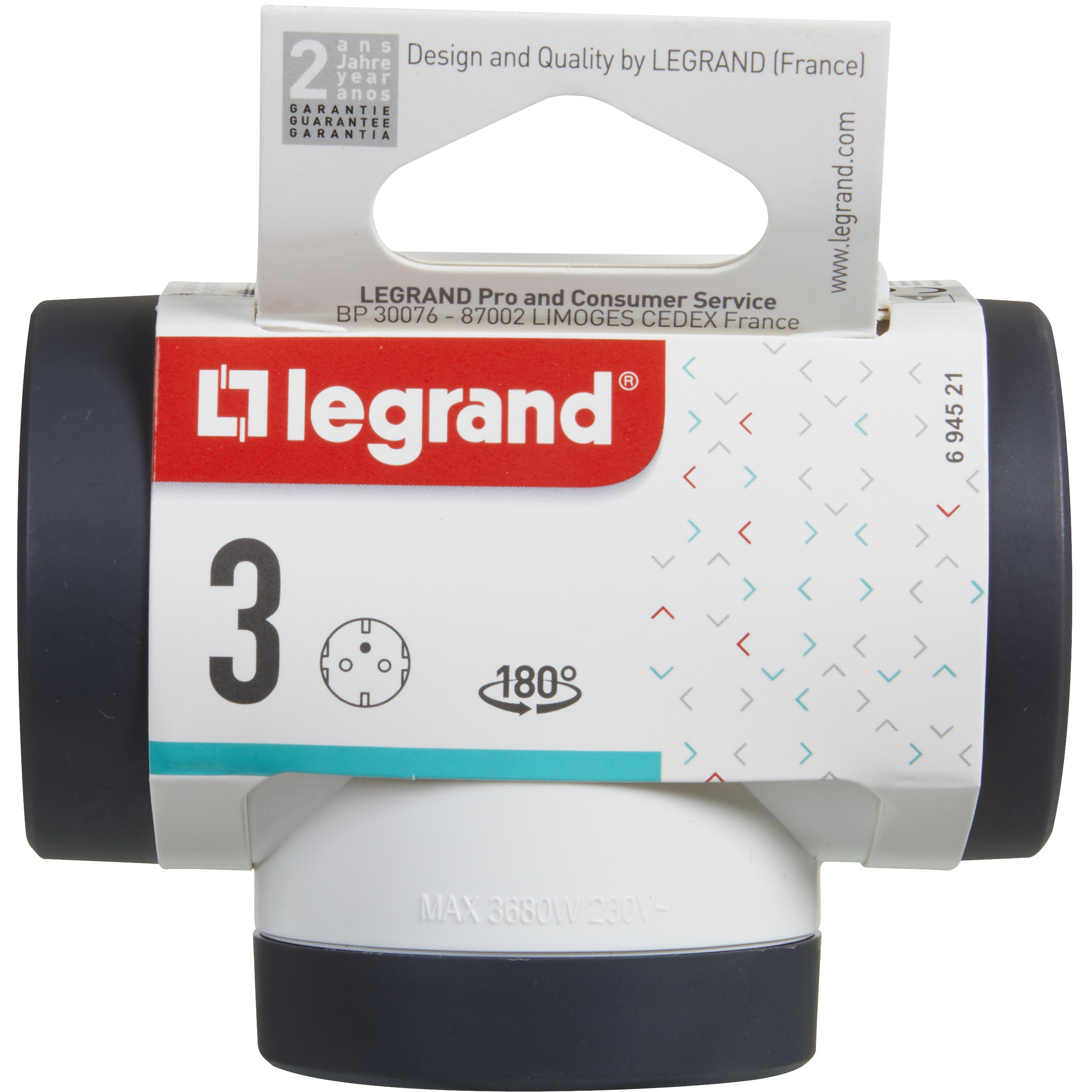 Мережевий розгалужувач LEGRAND Premium 3x2K+3 White, 3 розетки (694521)