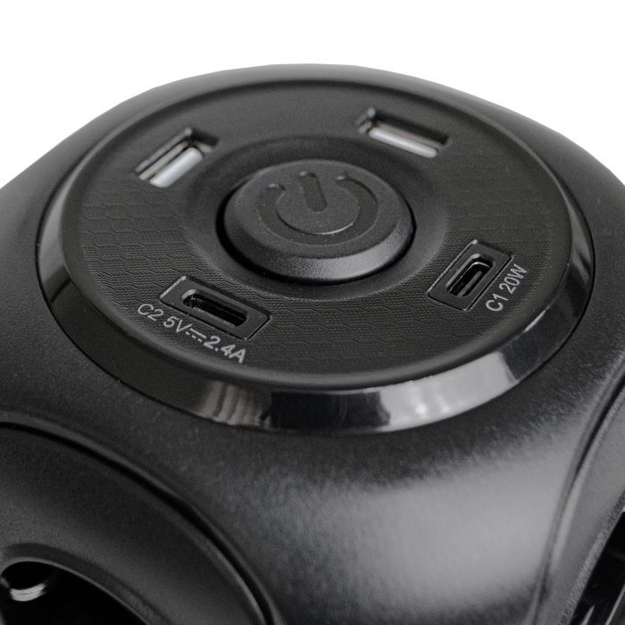 Мережевий фільтр PATRON SP-1683-USBT Black, 8 розеток, 2xUSB-C, 2xUSB, 3м