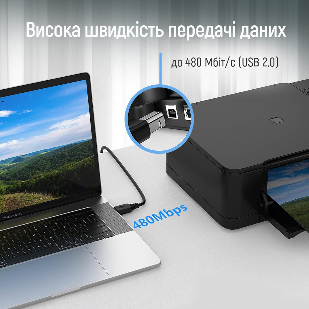 Кабель COLORWAY USB 2.0 AM to BM 3м Black (CW-CBUB073-BK)