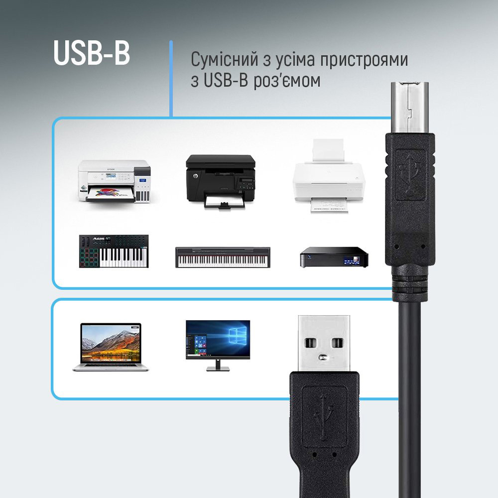 Кабель COLORWAY USB 2.0 AM to BM 3м Black (CW-CBUB073-BK)