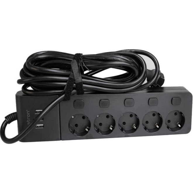 Мережевий фільтр PATRON SP-1655-USB Black, 5 розеток, 3xUSB, 5м