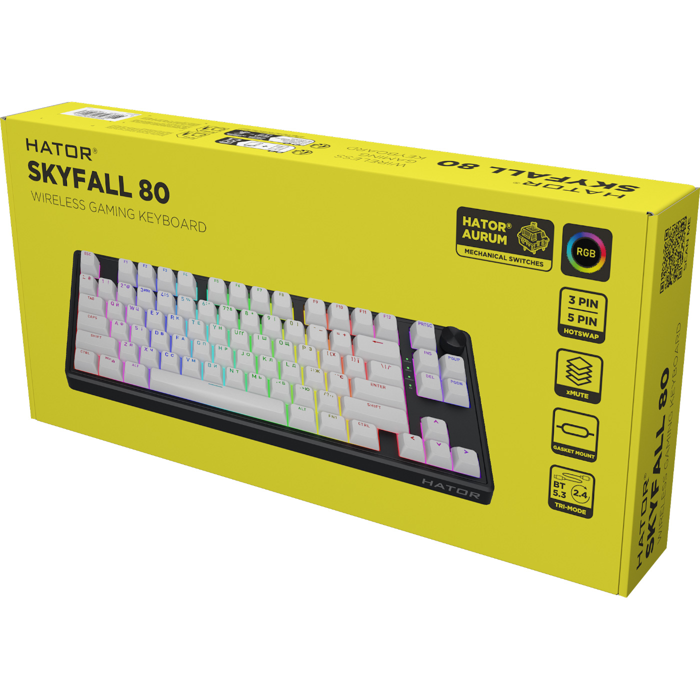 Клавіатура бездротова HATOR Skyfall 80 Aurum Lemon Switch UA Black/White (HTK3180UA)