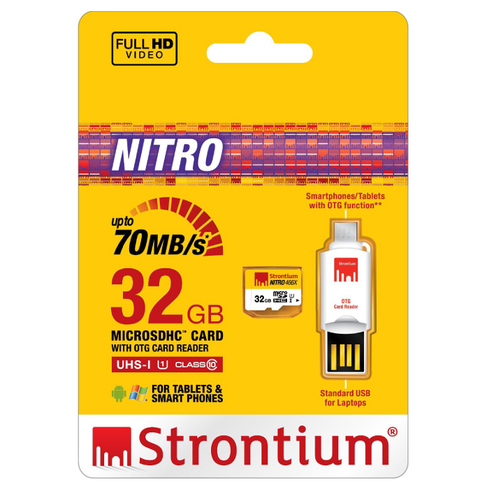Карта памяти STRONTIUM microSDHC Nitro 32GB UHS-I Class 10 (SRN32GTFU1T)