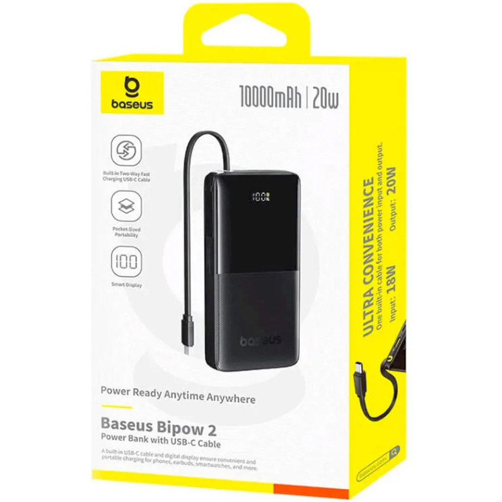 Повербанк BASEUS Bipow 2 Power Bank With USB-C Cable 20W 10000mAh Cluster Black (P10077101113-00)