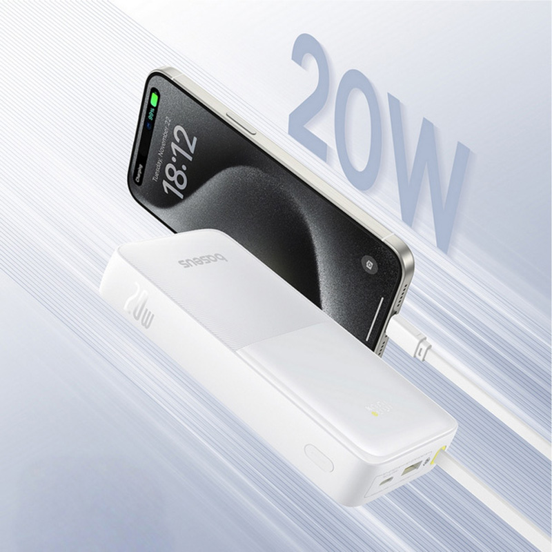 Повербанк BASEUS Bipow 2 Power Bank With USB-C Cable 20W 20000mAh Moon White (P10077101213-01)