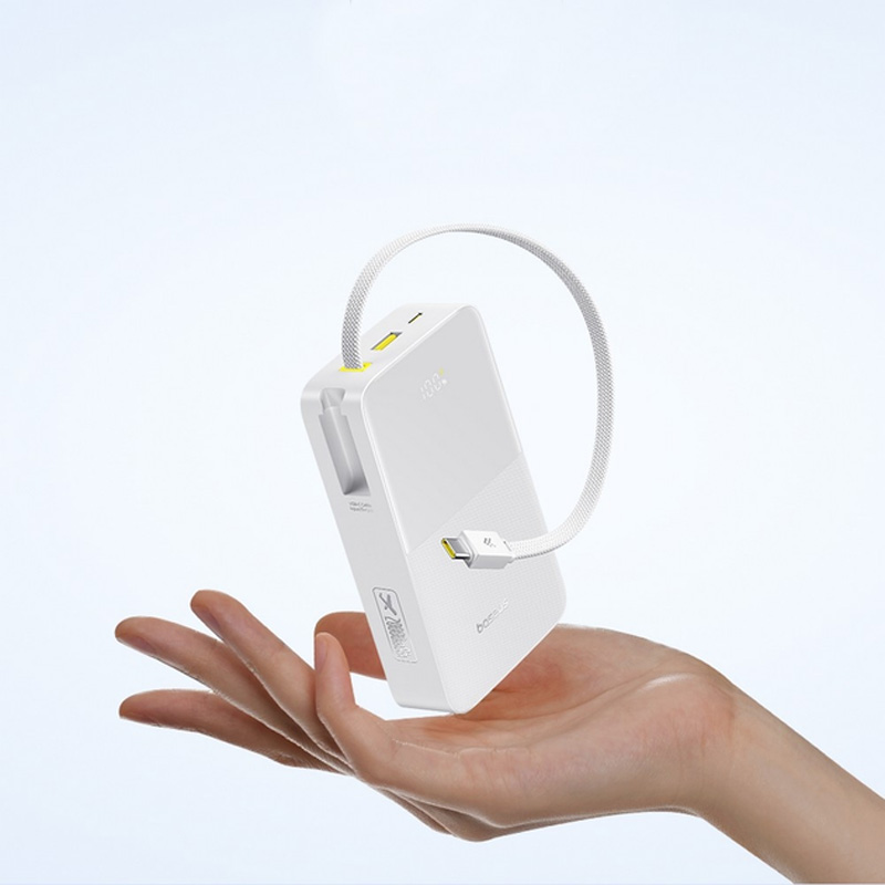 Повербанк BASEUS EnerFill FC51 Bipow2 Pro Digital Display with Built-in Cable 22.5W 20000mAh White (E0027700)