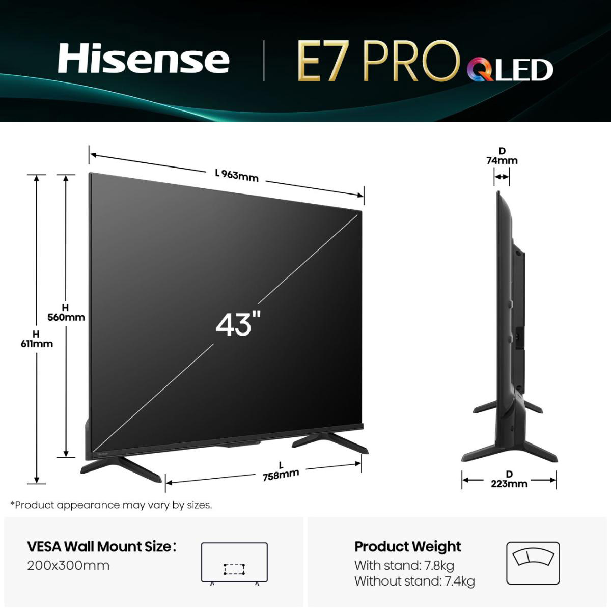 Телевизор HISENSE 43" QLED 4K 43E7Q PRO (20016932)