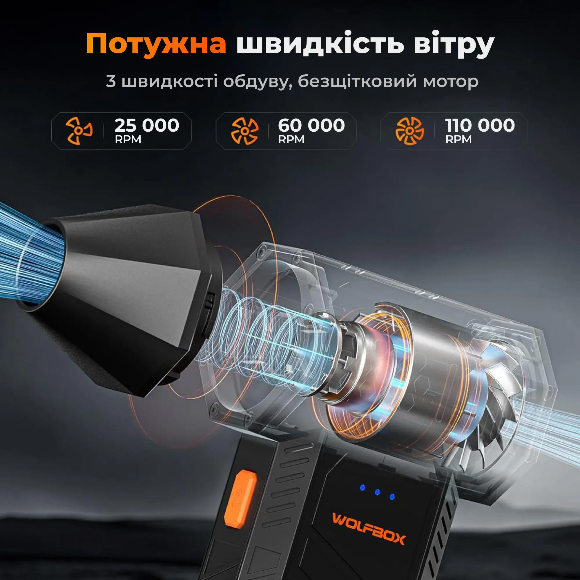 Портативний турбовентилятор WOLFBOX MegaFlow 50 Compressed Air Duster