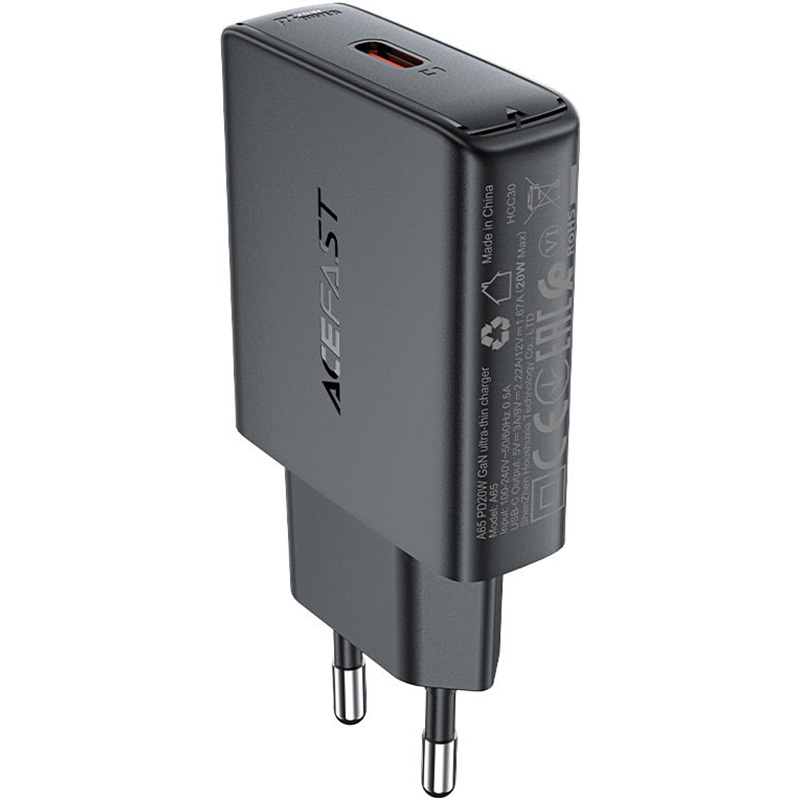 Зарядний пристрій ACEFAST A65 Fast Charge Wall Charger GaN PD20W (1xUSB-C) Black