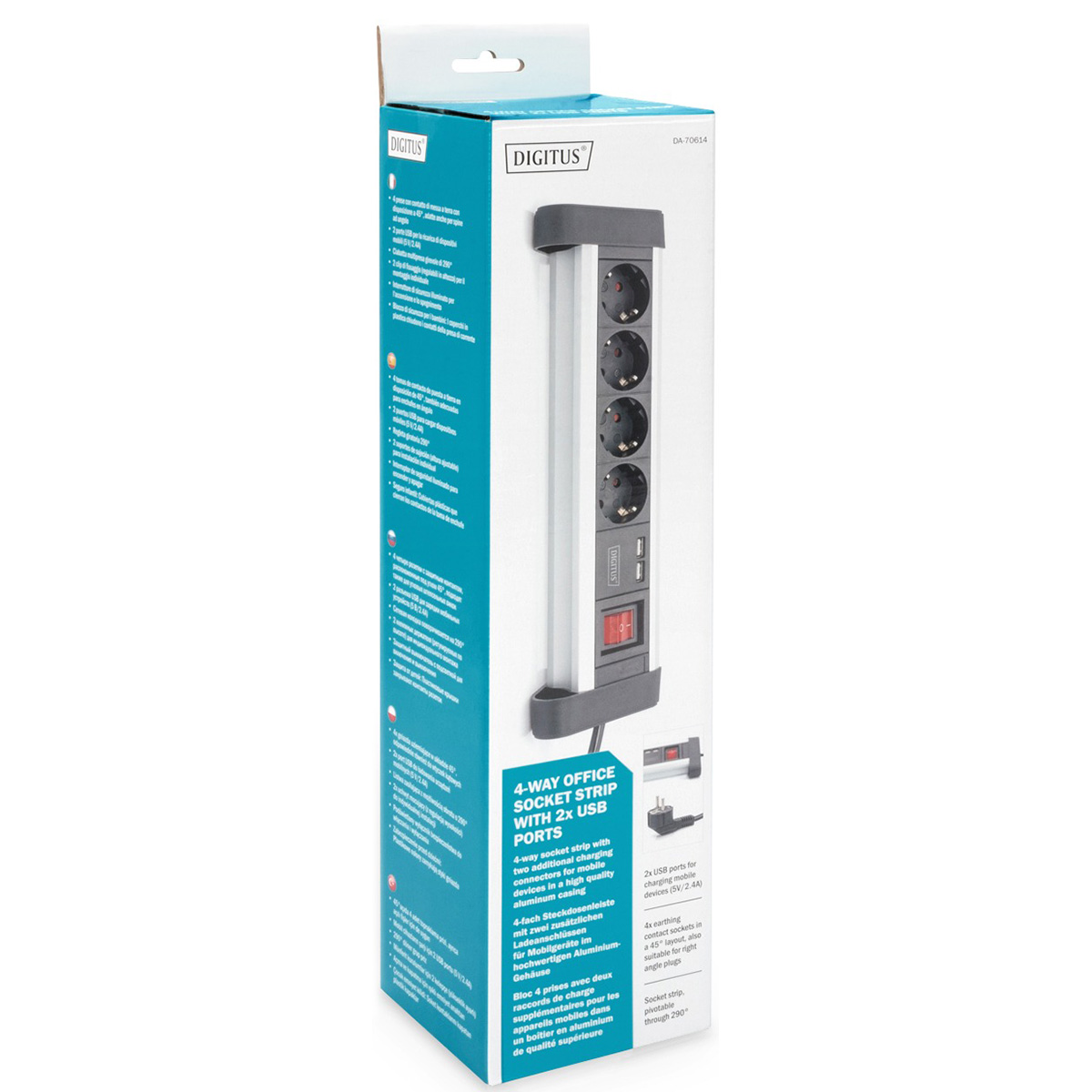 Мережевий фільтр DIGITUS 4-Way Socket Stripe Black, 4 розетки, 2xUSB, 1.5м (DA-70614)