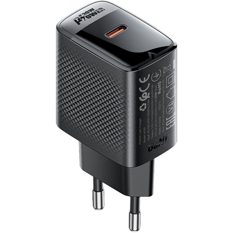 Зарядное устройство ACEFAST A102 Fast Charge Wall Charger GaN PD30W (1xUSB-C) Black