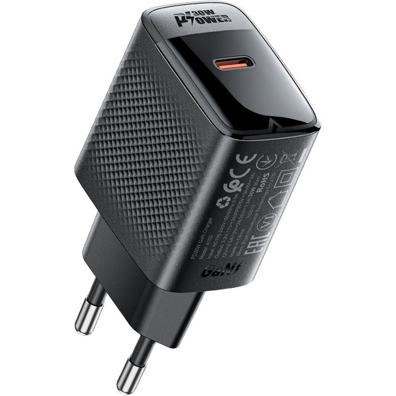 Зарядное устройство ACEFAST A102 Fast Charge Wall Charger GaN PD30W (1xUSB-C) Black